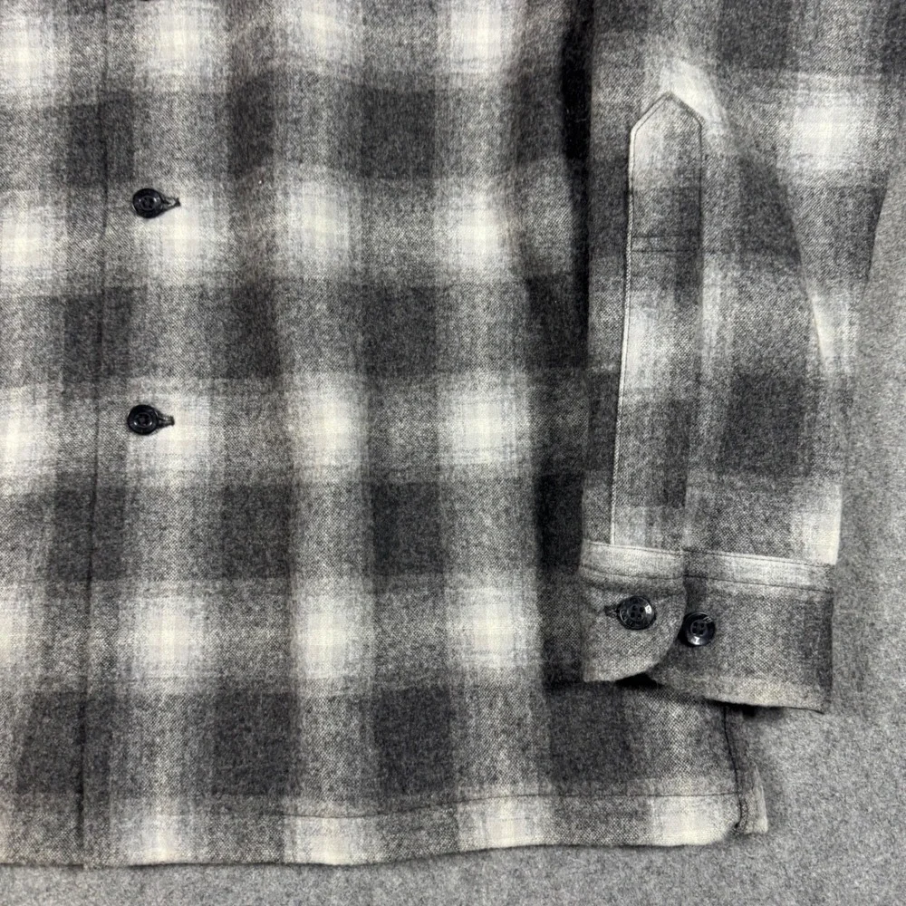 Pendleton Board Shirt Mens M Grey Black Shadow Plaid 100% Virgin Wool 1957